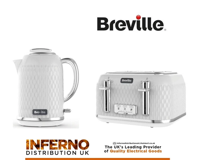 BREVILLE CURVE CUBE Jug Kettle and 4 Slice Matching Toaster Set White / Chrome £69.95 PicClick UK