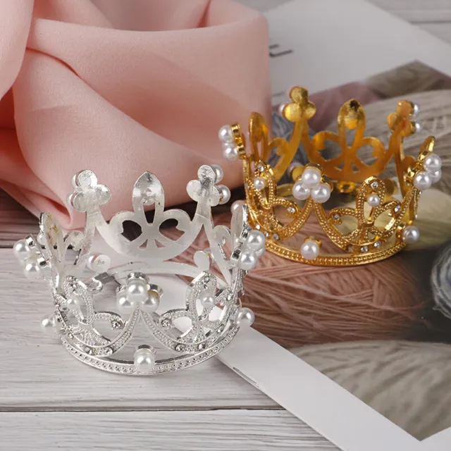 Mini Corona Oro Principessa Topper Cristallo Perla Tiara Capelli San Valentino Gi F2