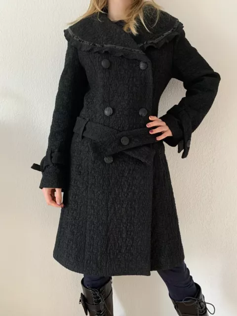 Manteau avec Ceinture Long Femme Noir T38/40 Chic Élégant