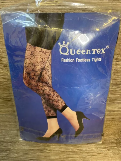 Queen Tex Fashion Footless Tights Pantyhose Lace LP-26 One Size 100-165 LBS VTG
