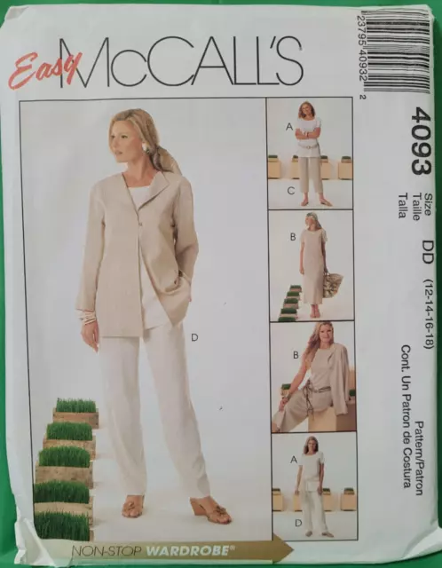 UNCUT-McCAll's Pattern #4093- Misses Jacket, Tunic, Dress, Pants-Sz 12 to 18