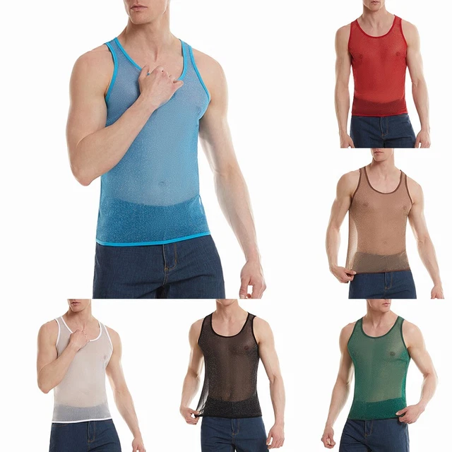 Comodo Nuovo da Uomo Top Gilet Rotondo Collo Shine Canotta Maglia Intima Corto