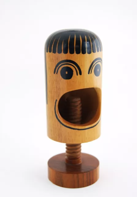 Whimsical Wooden Big Mouth Screw Down Nut Cracker Mid-Century Look