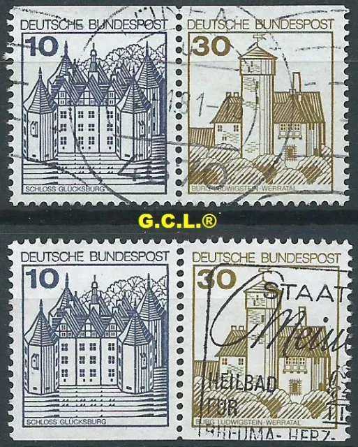 BRD Bund 1977 Burgen u. Schlösser Mi. 913, 914 C/D gestpl. 2x waager. Pärchen