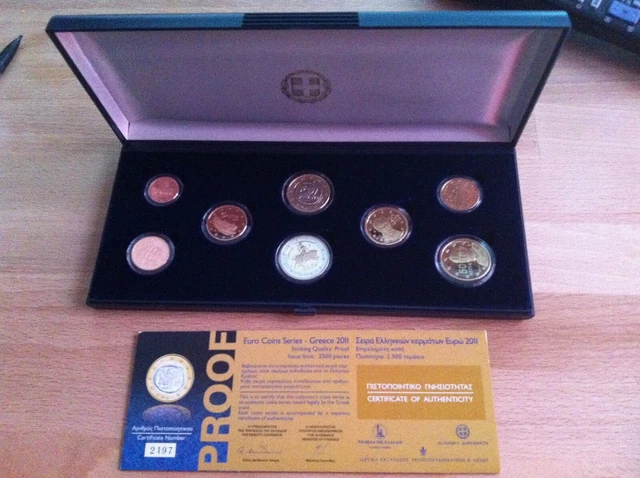  Coffret BE PROOF GRECE 2011 8 Pièces Euro avec Certificat d'Authenticité