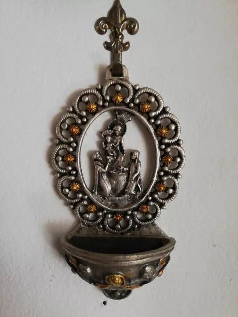 ACQUASANTIERA BEATA VERGINE POMPEI in Metallo