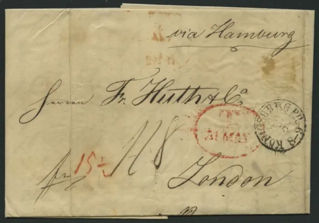 HAMBURG-GRENZÜBERGANGSSTEMPEL 1842, T 31 MAY, in rot auf Brief von Königsberg (K