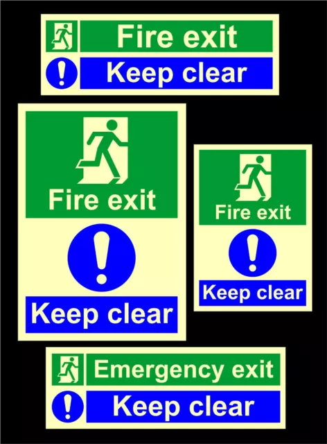 FIRE EXIT KEEP CLEAR photoluminescent sign or sticker safety evacuation door