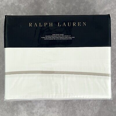 Funda Edredón Ralph Lauren Palmer Percale Blanca y Marrón Talla King 100% Algodón NUEVA