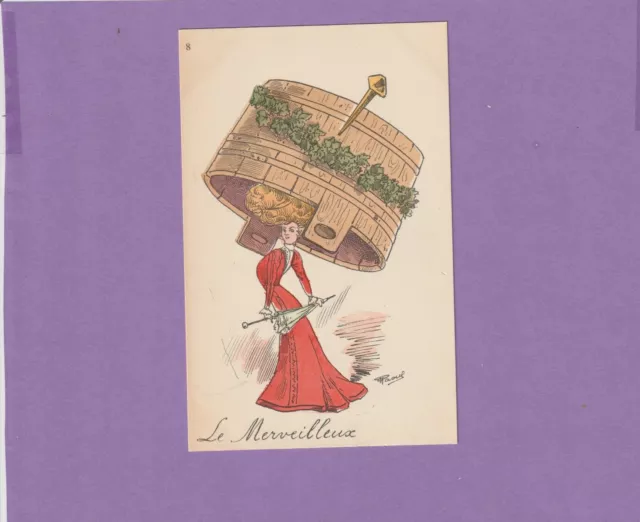 Cpa Illustrateur Raoul "Le Merveilleux" Elegante Chapeau Tonneau Coupe Vigne