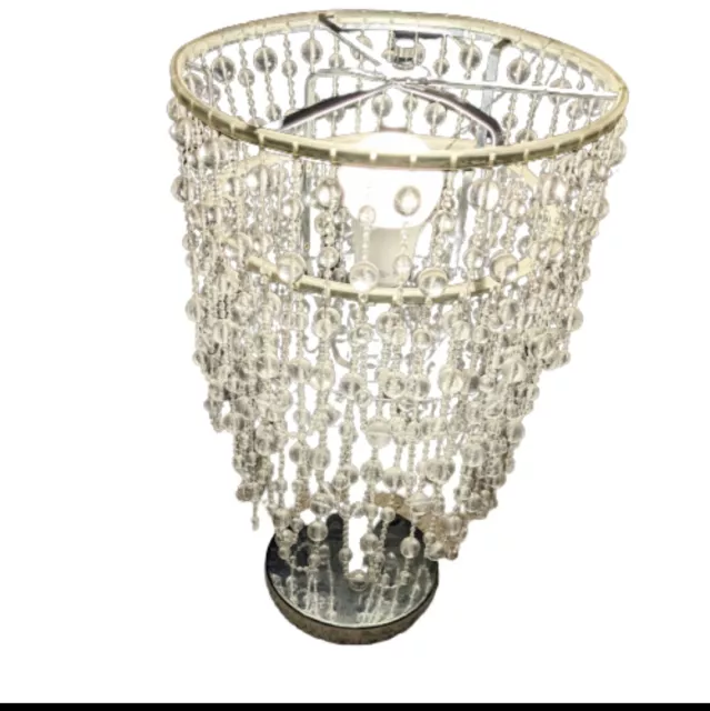 Chrome Crystal Glass Table Lamp Hanging Beads Chandelier Style 16"