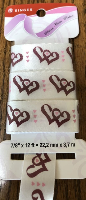 CINTA DE SATÉN DE CANTANTE 5/8" x 12 ft corazones día de San Valentín boda amor dulces