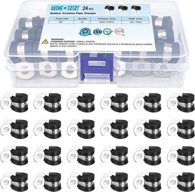New 24PCS 3/8" Cable Clamps Rubber Cushioned 304 Stainless Steel Hose Clamp Pipe