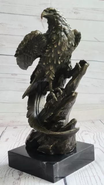 Western Art Copper Bronze Eagle Hawk Bird Figurine Sculpture Marble Base Statue