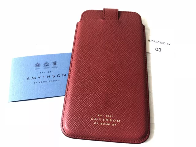 Nuova custodia telefono Smythson Panama in pelle, grana croce rossa, iPhone 8 Plus