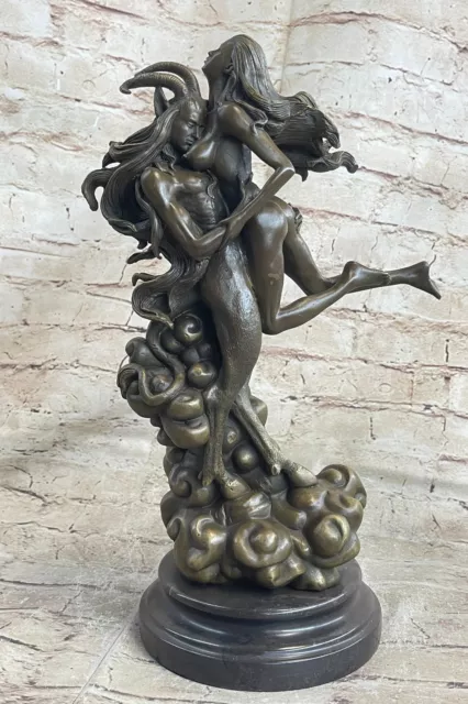 Devil and Nude Female Classic Bronze Sculpture Marble Base Figurine Decor Statue