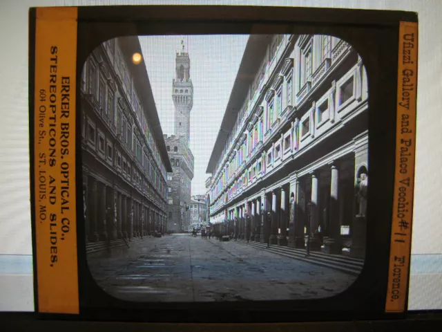 Antique 30s/40s Italian Magic Lantern Glass Slide Ufizzi Gallery Palace Vecchio