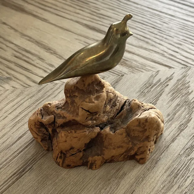 VTG Signed Todd Weber Bronze Gambel's Quail Figurine Manzanita Burl Base 4”x3”