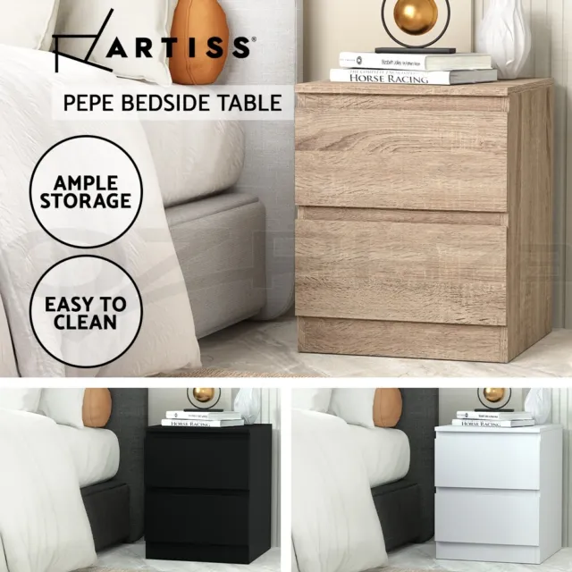 Artiss Bedside Table Side Table 2 Drawers Nightstand Bedroom Black/White/Wood