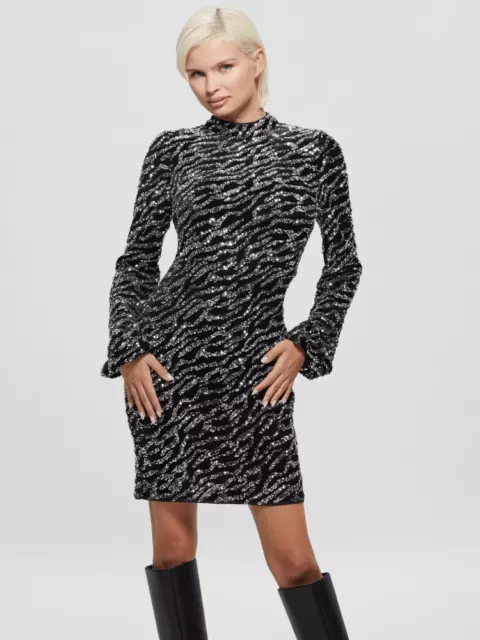 GUESS NWT Zoe Sequin Dress velour velvet Black Party Size Medium
