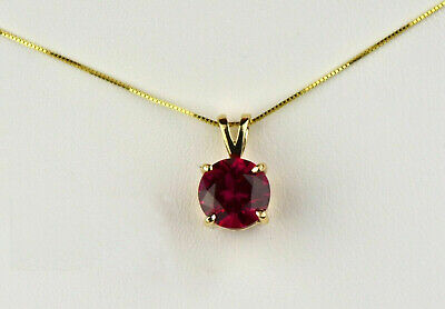 1.50 Ct Round Simulated Ruby Solitaire Pendant W/18" 14k Yellow Gold Plated