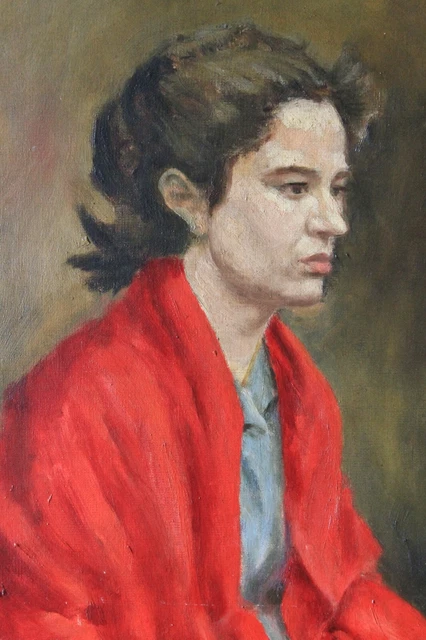 Ancien tableau vintage portrait huile sur isorel