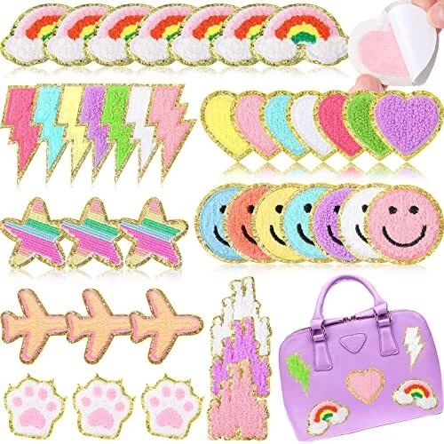 40 Pcs Self Adhesive Chenille Patches Colorful Cute Chenille Embroidered Patc