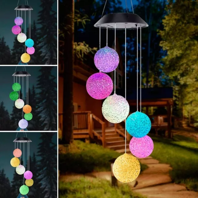 LED Solar Windspiel Solarleuchte Solarlampe Farbwechsel mit 6 Kugeln Garten Deko