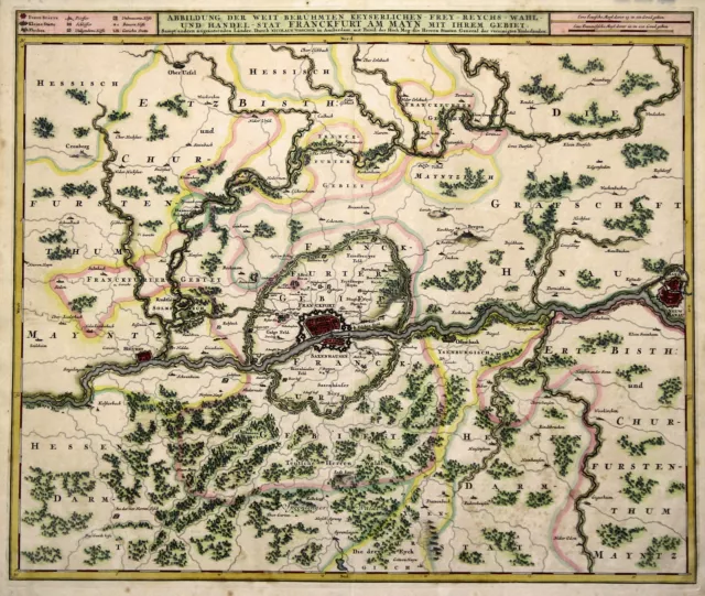 Francfurt Gebiet Original Grabado Mapa de País Visscher 1690