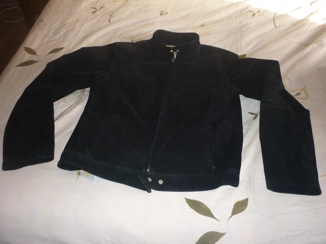 VESTE BLOUSON FEMME Croute De Cuir De Porc Noir Profond T Bel Etat