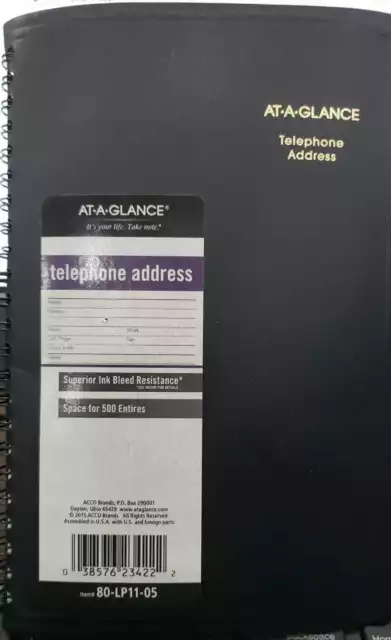 At-A-Glance Telephone-Address Book, Black, 5 x 8 in. (80-LP11-05)