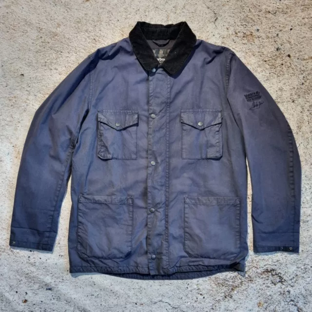 BARBOUR STEVE MCQUEEN Lawtell Wax Jacket Mens Size L Blue Biker
