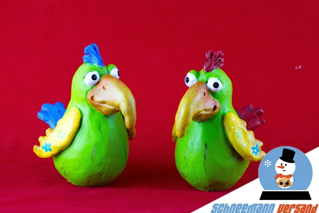 Deko Vögel Papagei Figuren handbemalt  Benno und Theo - Kunststein Deko NEU