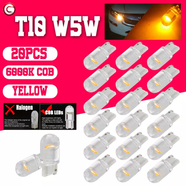 20x T10 LED COB Amber Wedge Car Interior Dome Reading Map Light Bulb W5W 168 194