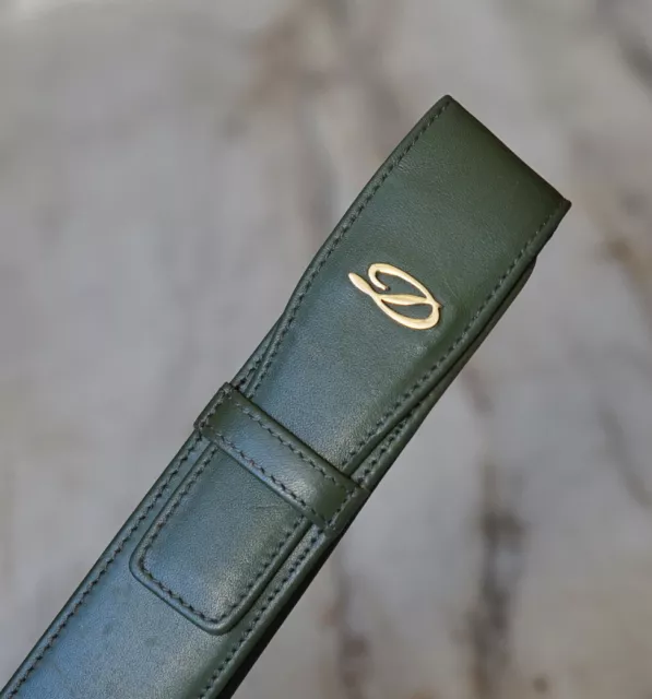 Magnifique Etui A Stylos S.t. Dupont En Cuir Vert Kaki - Modele Une Place