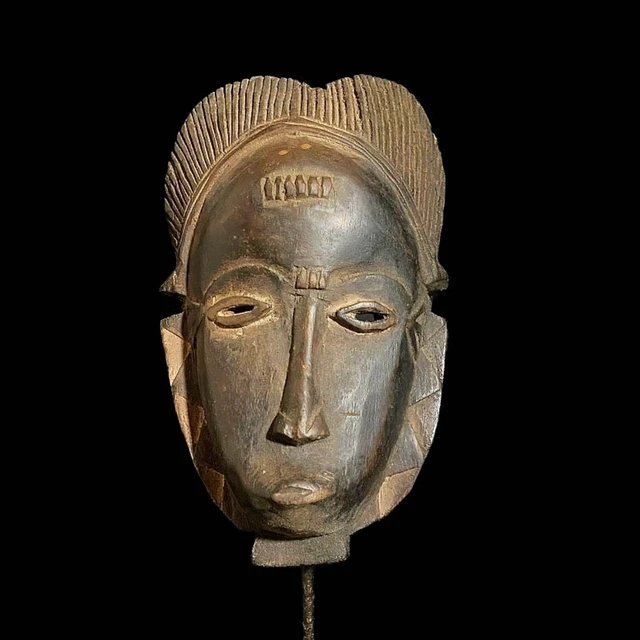 Baule Antique African Masks Tribal Face Mask Wood Hand Carved Wall Hanging-7827