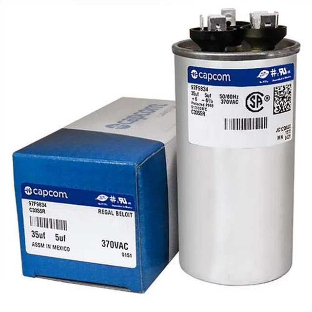 Genteq C3355R Capacitor Dual Run round 35/5 UF MFD 370V VAC 97F9834 (Replace Old