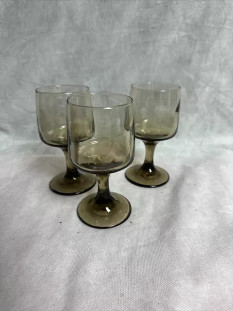 Set Of 3 Vintage Libbey Tawny Red Wine Glasses/Goblets Smoke Brown MCM Retro