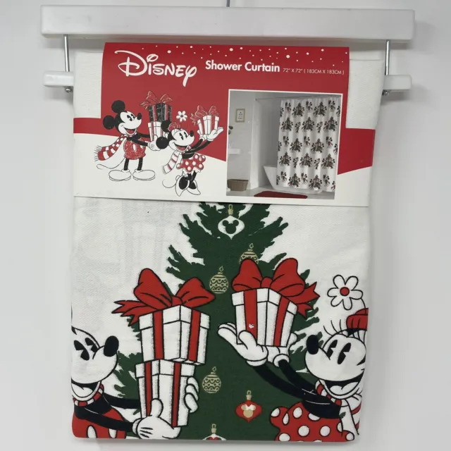 Disney Mickey and Minnie Mouse Gift Giving Christmas Fabric Shower Curtain 72x72