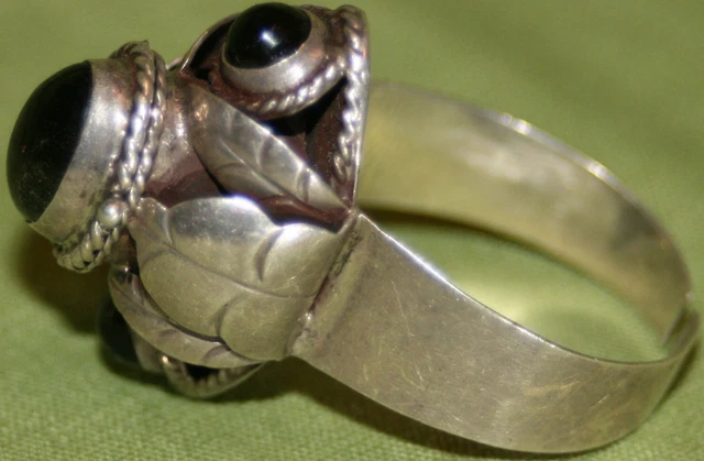 Black Stone Vintage EJD Taxco - Size 11.5 Silver 925 Poison Compartment Ring 2