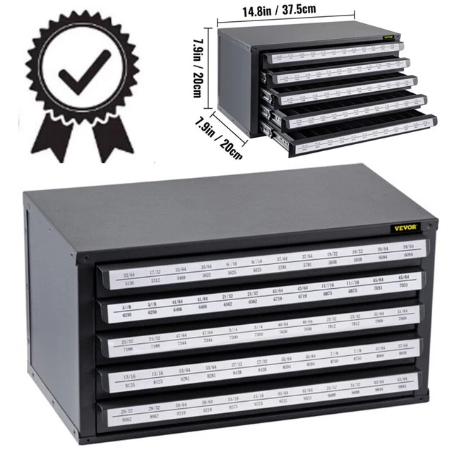 5-Drawer 60-Compartment Steel Drill Bit Dispenser Drill Bit Organizer Cabinet US
