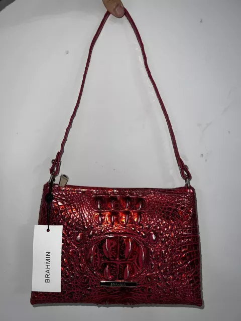 Brahmin Red Dragon Melbourne Lorelei Croc Embossed Leather Shoulder Bag