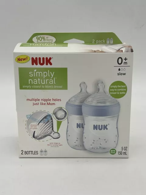 Nuk Simply Natural 2 Pack Baby Bottles 5oz 150ml 0+ Slow Fast shipping L@@K