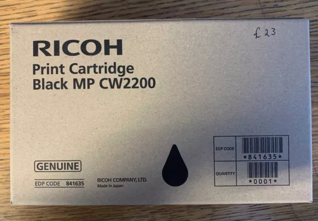 Genuine RICOH Print Ink Cartridge Black MP CW2200  Condition New -Expiry 08/2024