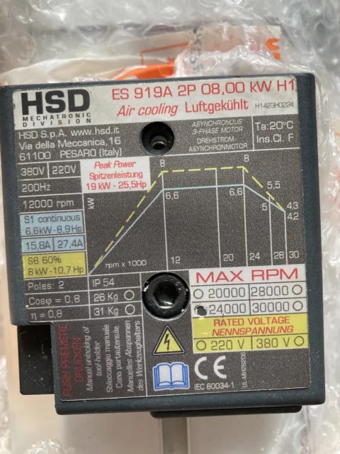 Moteur ElectroBroche HSD ES 919A  2P  08Kw H1 2