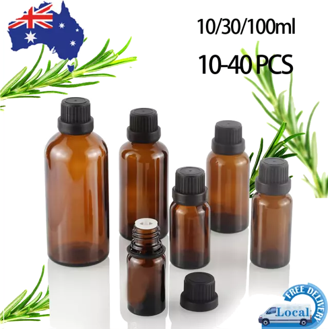 Amber Glass Bottles Empty Essential Oil Containers 10-100ml W/ Euro Dropper Cap