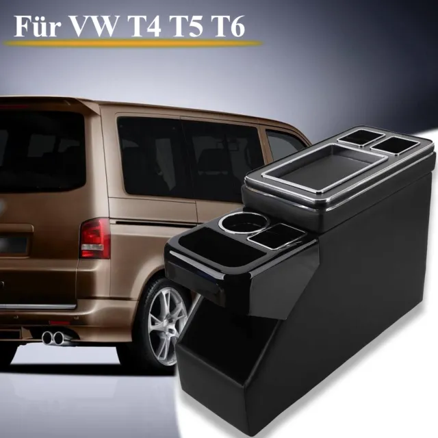 Multifunktions-Mittelkonsole VW T4, T5, T6 und T6.1 mit Staufach schwarz  glänzend