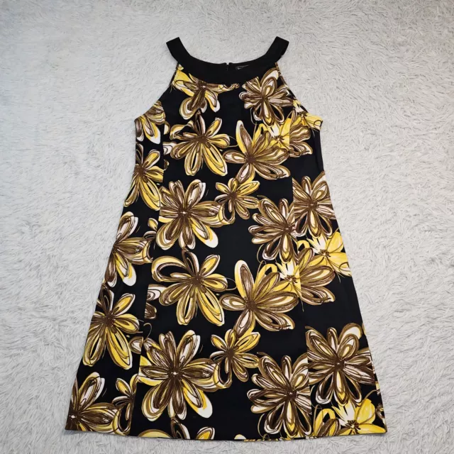 Womens Jessica Howard Sleeveless Black Yellow Floral Print Crew Neck Dress 16