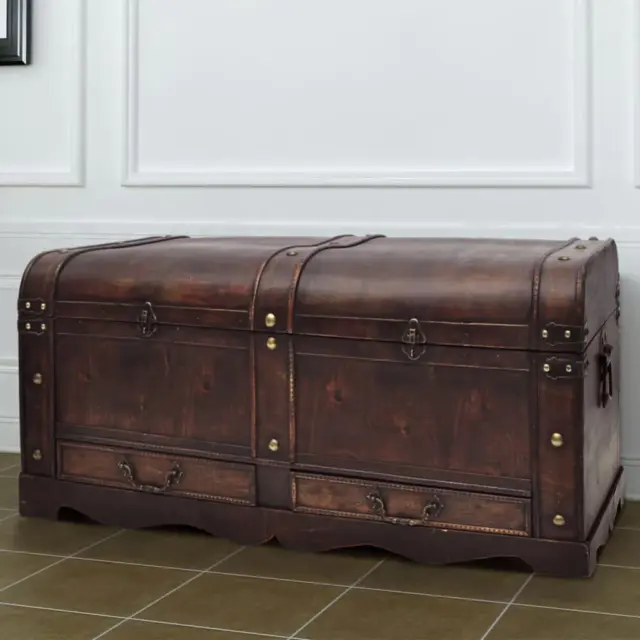 NNEVL Wooden Treasure Chest Large Brown
