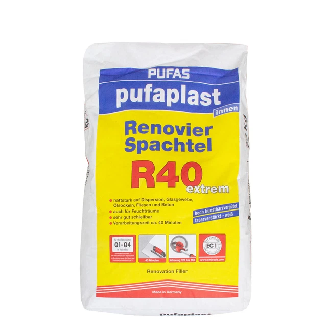 Pufas Pufaplast R 40 espátula de renovación 25 kg, resina artística reforzada, blanca